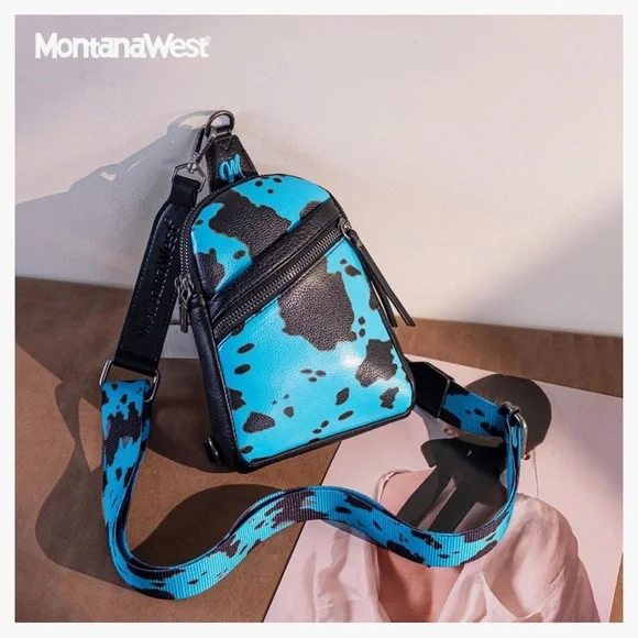 Montana West Blue and Black Crossbody Bag with Adjustable Strap - Picture 3 of 5